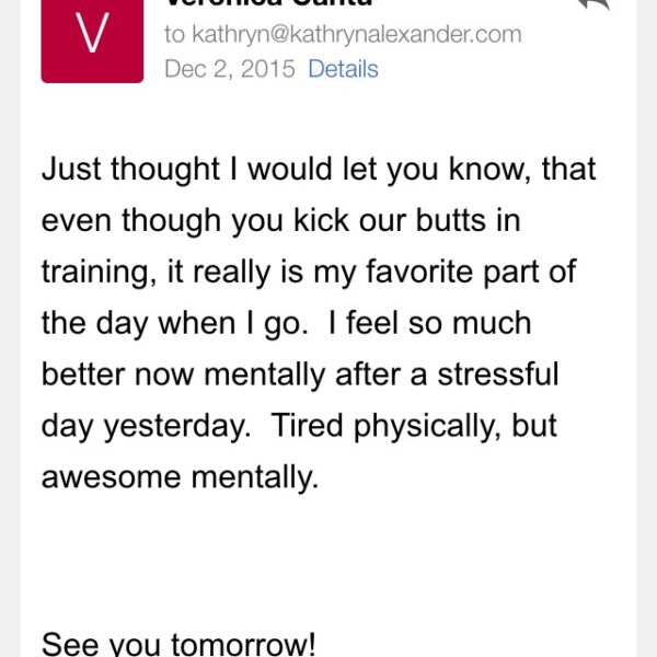 Testimonial from client Veronica who got strong and healthy with online personal training from Alexander Training.