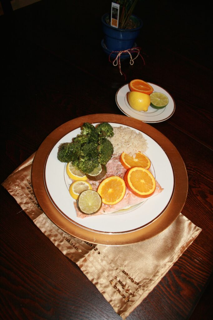 citrus salmon and broccoli done