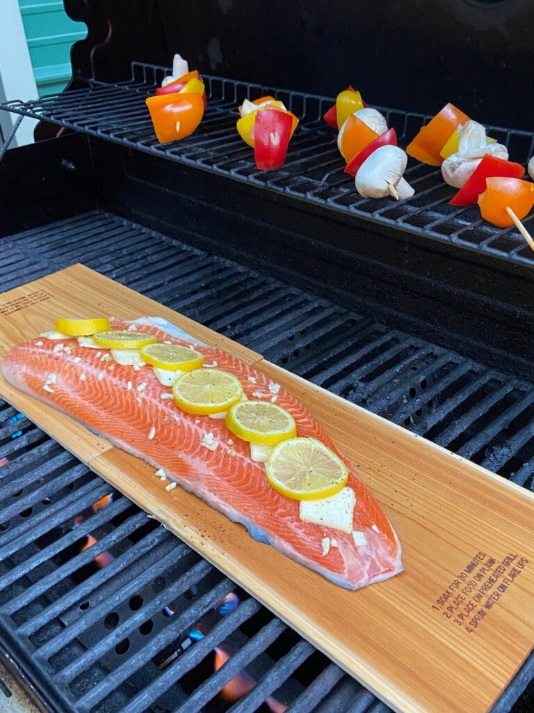 Texas trout on cedar planks on grill