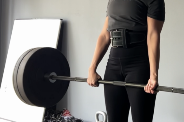 Kathryn Alexander, personal trainer Austin Texas, deadlifts in her garage gym