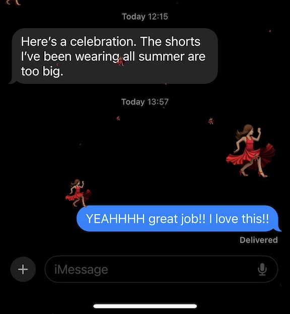 shorts too big, happy client text