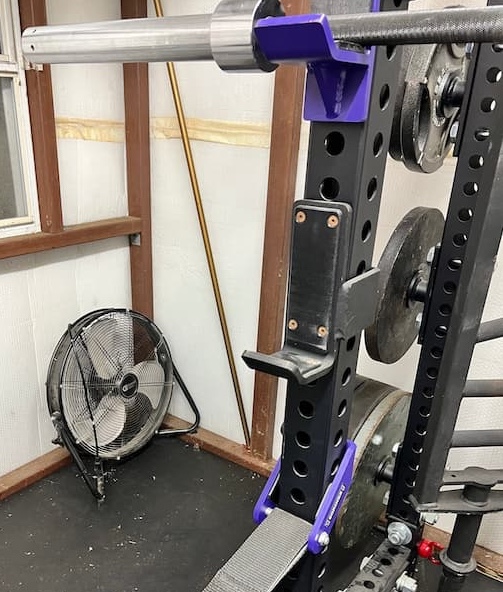 Wall mounted fan in my gym, which is in fact not wall mounted right now.